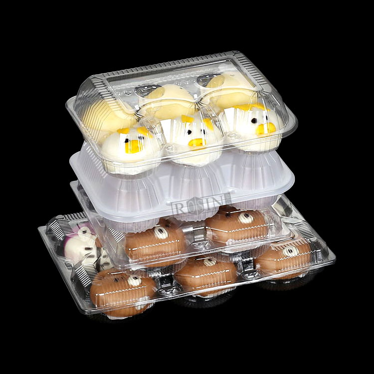 6 Cavity pp white plastic hinge clamshell cake biscuit packaging