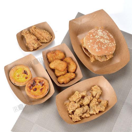 Kraft Paper Tray Boat Shape Snack French Fries Chicken Salad Takeaway packaging For Party food paper tray