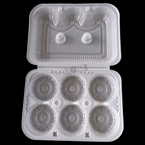 6 Cavity pp white plastic hinge clamshell cake biscuit packaging box clear plastic clamshell cookies blister packaging
