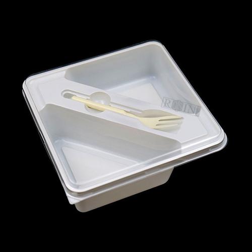 custom 2 grid White Sandwich Pastry Plastic Box With Fork